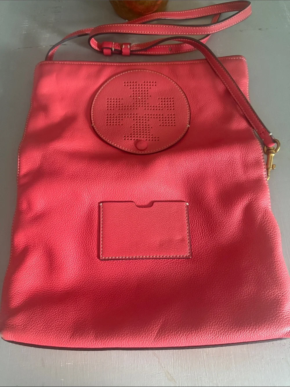 Tory Burch Coral-Red Leather Wristlet Clutch